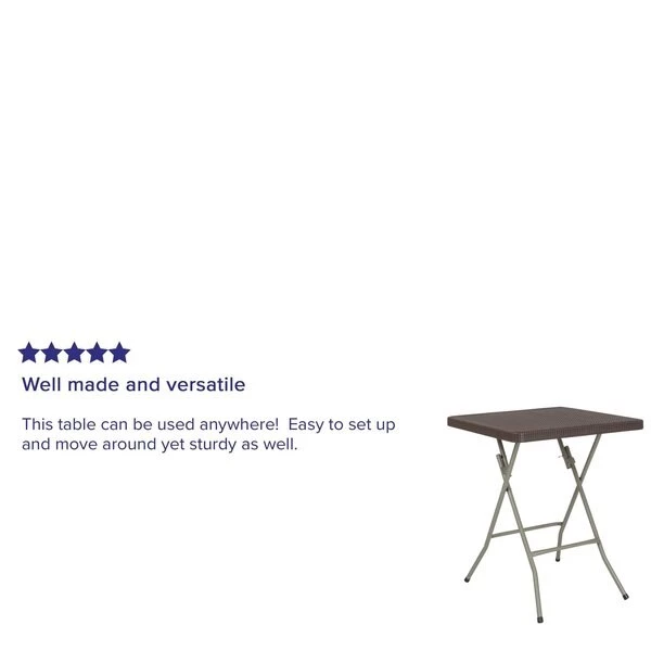 Flash Furniture Square Rattan Folding Table, Square, Brown, 23.5", 23.5" W, 23.5" L, 29" H, Plastic Top, Brown - Image 7