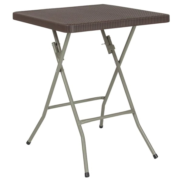 Flash Furniture Square Rattan Folding Table, Square, Brown, 23.5", 23.5" W, 23.5" L, 29" H, Plastic Top, Brown - Image 2