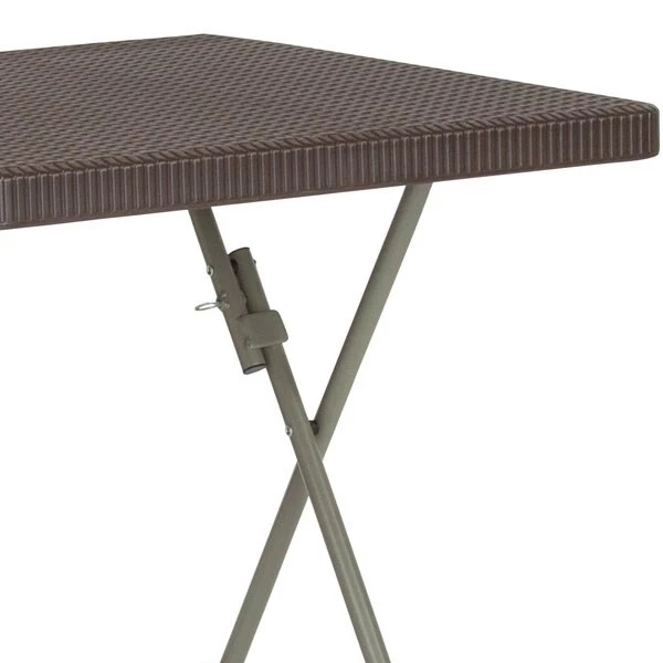 Flash Furniture Square Rattan Folding Table, Square, Brown, 23.5", 23.5" W, 23.5" L, 29" H, Plastic Top, Brown - Image 5