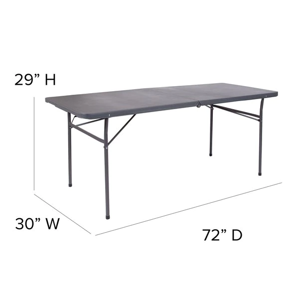 Flash Furniture Rectangle Folding Table, 30" W, 72" L, 29" H, Plastic Top, Grey - Image 5