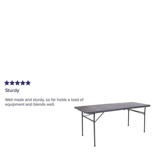 Flash Furniture Rectangle Folding Table, 30" W, 72" L, 29" H, Plastic Top, Grey - Image 3