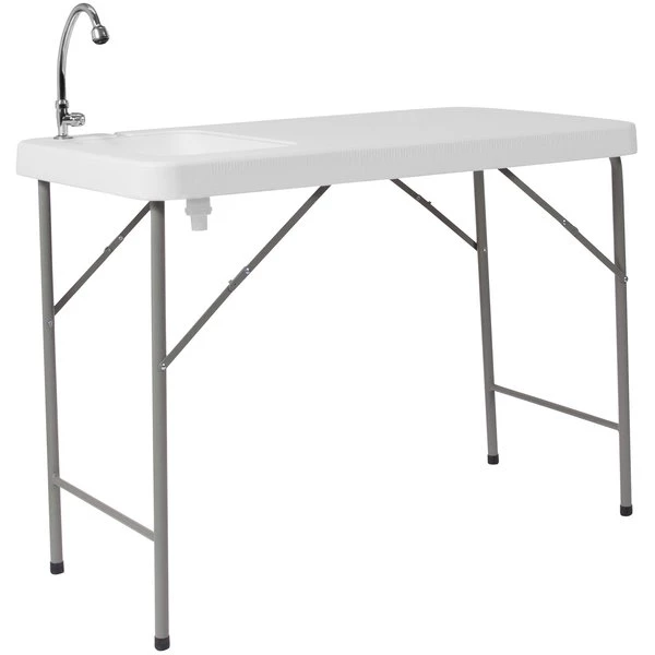 Flash Furniture Rectangle Folding Table w/Sink, 23"x45", Plastc, Wht, 23" W, 45" L, 34" H, Plastic Top, White - Image 2
