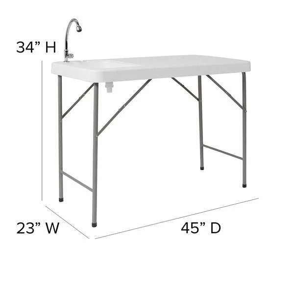 Flash Furniture Rectangle Folding Table w/Sink, 23"x45", Plastc, Wht, 23" W, 45" L, 34" H, Plastic Top, White - Image 3