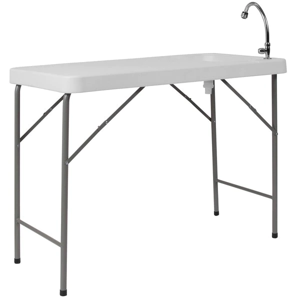 Flash Furniture Rectangle Folding Table w/Sink, 23"x45", Plastc, Wht, 23" W, 45" L, 34" H, Plastic Top, White - Image 6