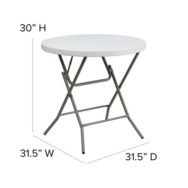Flash Furniture Round Wh 32Rnd Plastic Fold Table, 31.5" W, 31.5" L, 30" H, Plastic Top, White - Image 5