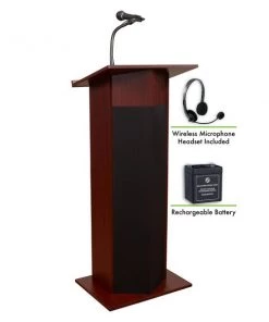 Oklahoma Sound OS Power Plus Lectern Recharge Battery Wireless Head Mic Mahogany