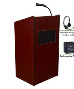 Oklahoma Sound OS Aristocrat Lectern and Recharge Battery Wireless Head Mic Mahogany