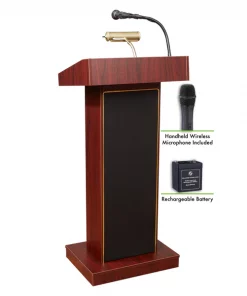 Oklahoma Sound OS Orator Lectern, Recharge Battery with Wireless Hand Mic, Mahogany