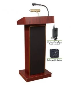 Oklahoma Sound OS Orator Lectern, Recharge Battery with Wireless Tie Clip, Mahogany