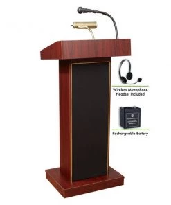 Oklahoma Sound OS Orator Lectern, Recharge Battery with Wireless Headset Mic, Mahogany