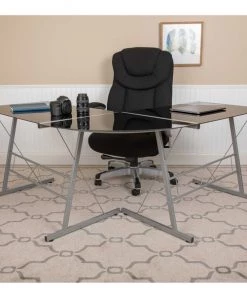 Flash Furniture Black Glass L-Shape Corner Computer Desk