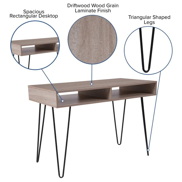 Flash Furniture Rectangle Computer Table, Black, Metal, Legs, Oak, 43.25" X 21.5" X 30", Laminate Top, Wood Grain - Image 5