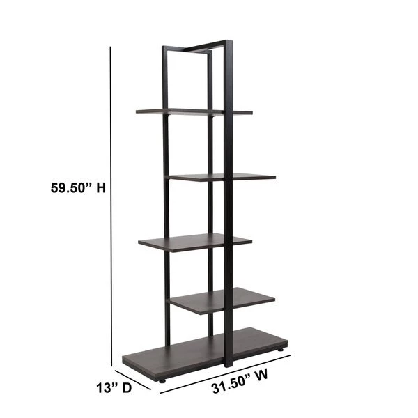 Flash Furniture Driftwood, 5 -Tier Shelf, Blk Metal Frame - Image 2
