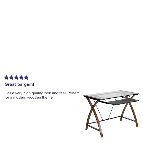 Flash Furniture Computer Desk, 23-1/2" D, 39-1/4" W, 29" H, Clear/Cherry, Laminate, Table Top: Glass - Image 4