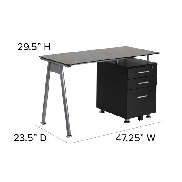 Flash Furniture Computer Desk, 23-1/2" D, 47-1/4" W, 29-1/2" H, Black, Iron, Table Top: Glass - Image 2