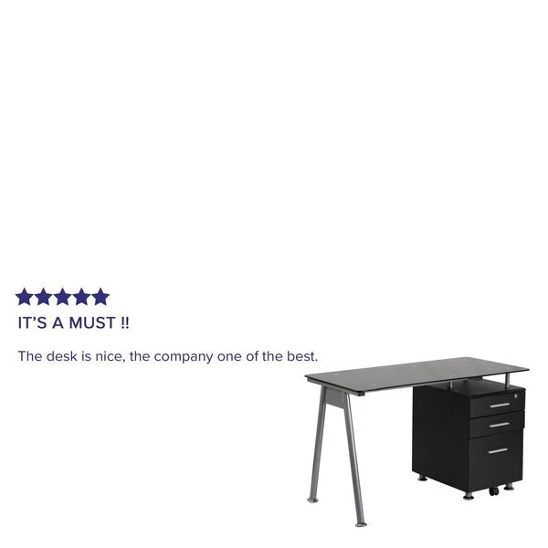 Flash Furniture Computer Desk, 23-1/2" D, 47-1/4" W, 29-1/2" H, Black, Iron, Table Top: Glass - Image 3