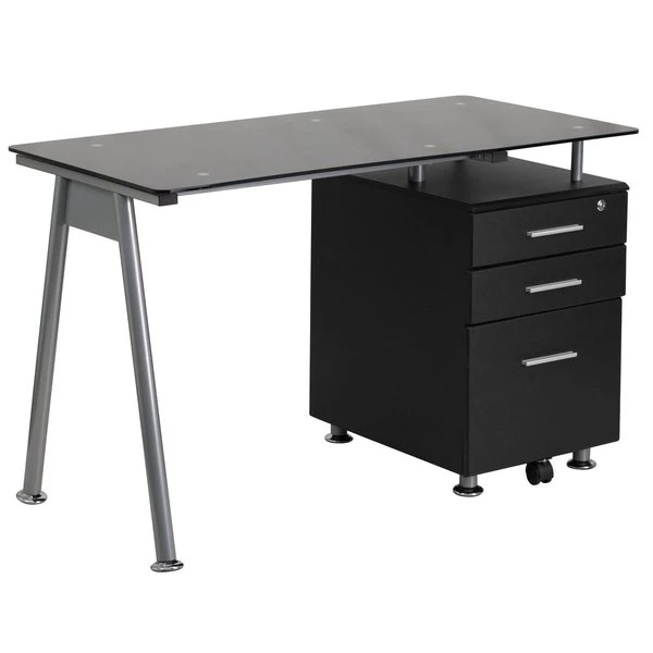 Flash Furniture Computer Desk, 23-1/2" D, 47-1/4" W, 29-1/2" H, Black, Iron, Table Top: Glass - Image 5
