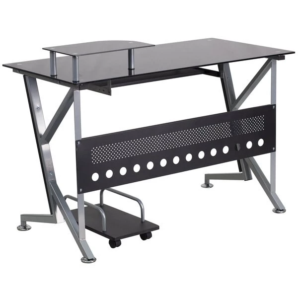 Flash Furniture Computer Desk, 23-3/4" to 28-1/2" D, 47-1/4" W, 30-1/4" H, Black Top/Silver Frame, Glass - Image 7