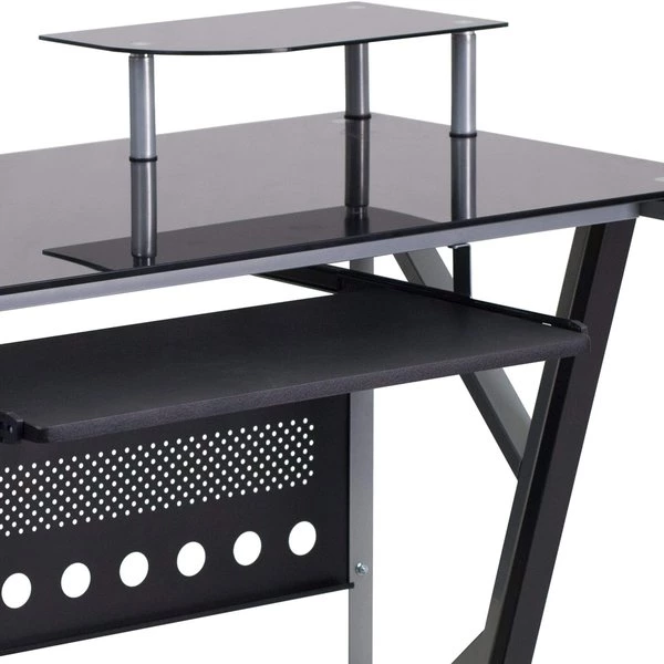 Flash Furniture Computer Desk, 23-3/4" to 28-1/2" D, 47-1/4" W, 30-1/4" H, Black Top/Silver Frame, Glass - Image 3