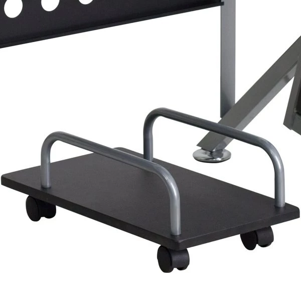Flash Furniture Computer Desk, 23-3/4" to 28-1/2" D, 47-1/4" W, 30-1/4" H, Black Top/Silver Frame, Glass - Image 5