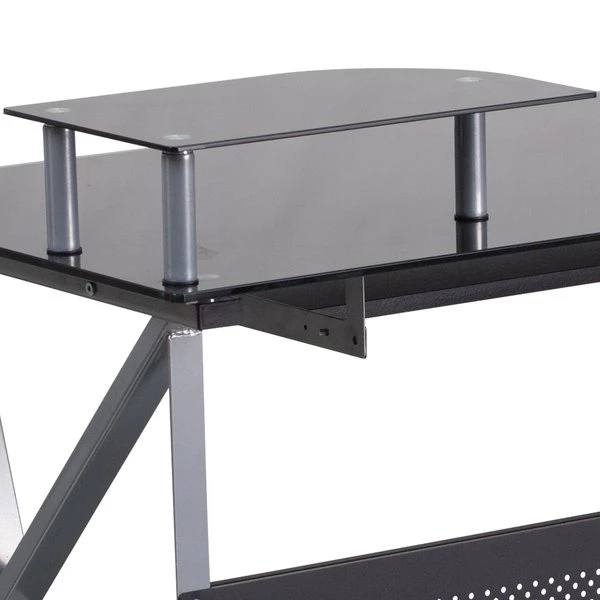 Flash Furniture Computer Desk, 23-3/4" to 28-1/2" D, 47-1/4" W, 30-1/4" H, Black Top/Silver Frame, Glass - Image 8