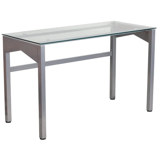 Flash Furniture Contemporary Desk, 21-3/4" D, 47-1/4" W, 29-1/4" H, Clear/Silver, Plastic, Table Top: Glass - Image 2