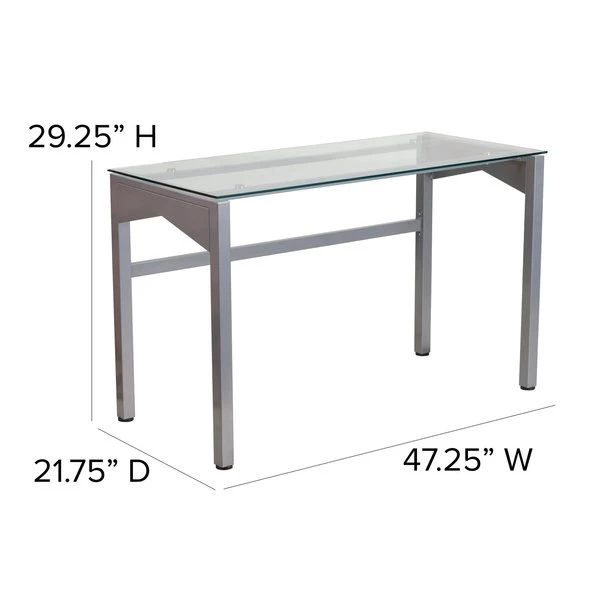 Flash Furniture Contemporary Desk, 21-3/4" D, 47-1/4" W, 29-1/4" H, Clear/Silver, Plastic, Table Top: Glass - Image 5