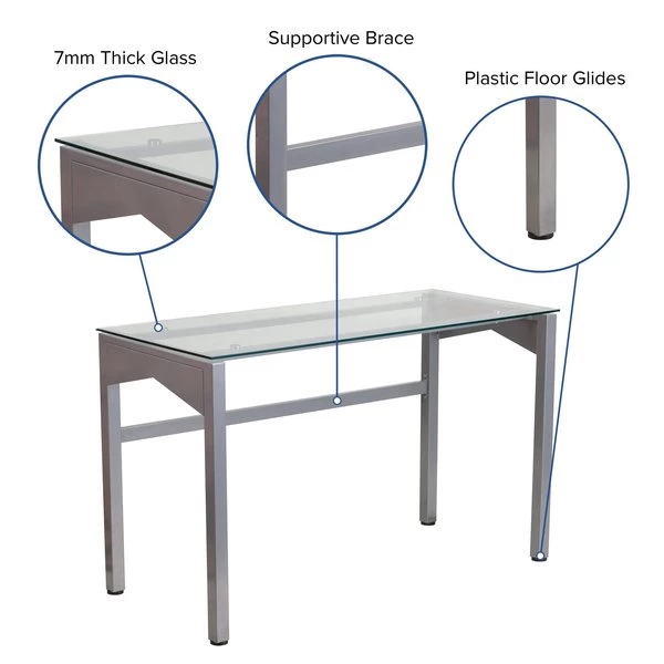 Flash Furniture Contemporary Desk, 21-3/4" D, 47-1/4" W, 29-1/4" H, Clear/Silver, Plastic, Table Top: Glass - Image 6
