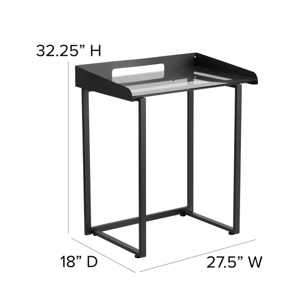 Flash Furniture Contemporary Desk, 18" D, 27.5 W, 32.25 H, Clear/Black, Glass, Metal - Image 6