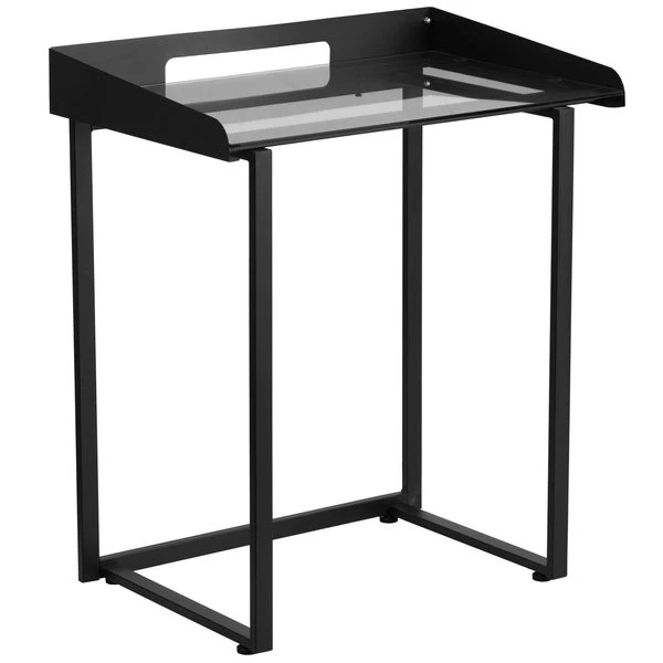 Flash Furniture Contemporary Desk, 18" D, 27.5 W, 32.25 H, Clear/Black, Glass, Metal - Image 3