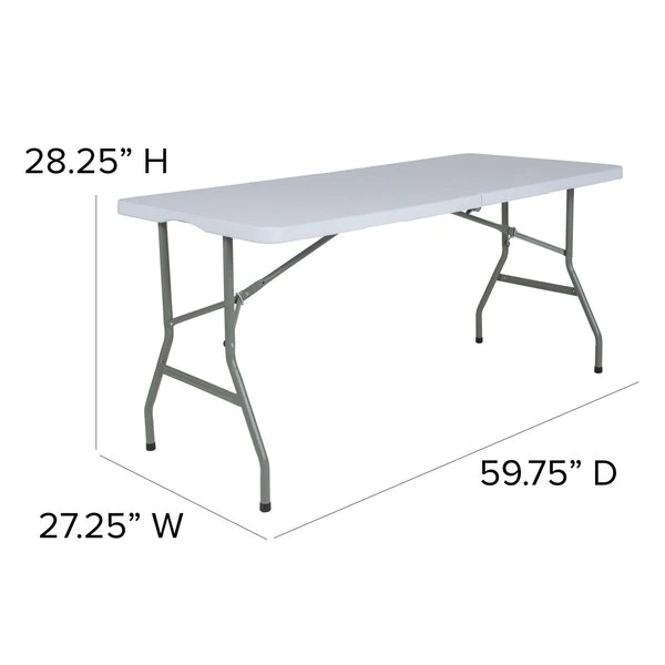 Flash Furniture Rectangle Bi-Fold Granite White Plastic Folding Ta, 27.25" W, 59.75" L, 28.25" H, Plastic Top - Image 7