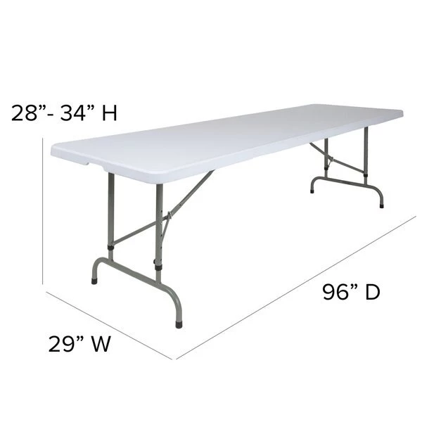 Flash Furniture Rectangle Folding Table, 29" W, 96" L, 34" H, Plastic Top, White - Image 4
