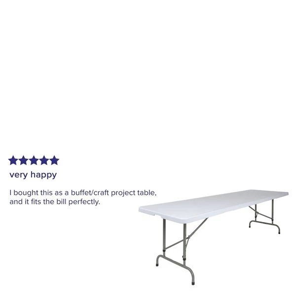 Flash Furniture Rectangle Folding Table, 29" W, 96" L, 34" H, Plastic Top, White - Image 6