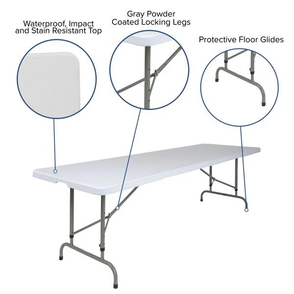 Flash Furniture Rectangle Folding Table, 29" W, 96" L, 34" H, Plastic Top, White - Image 8