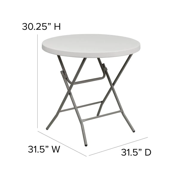 Flash Furniture Round Folding Table, 31.5" W, 31.5" L, 30.25" H, Plastic Top, White - Image 4