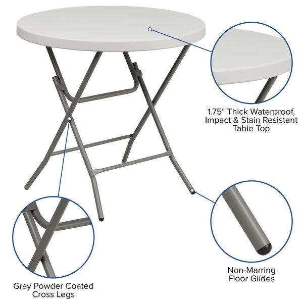 Flash Furniture Round Folding Table, 31.5" W, 31.5" L, 30.25" H, Plastic Top, White - Image 5