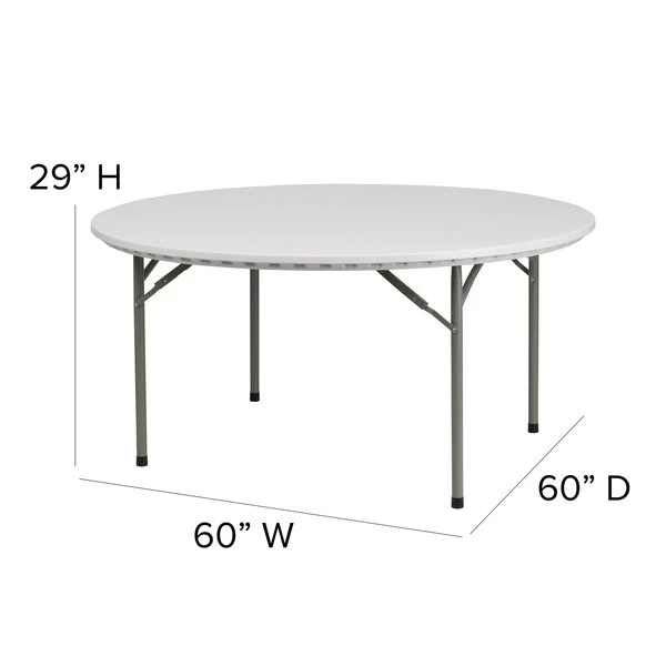 Flash Furniture Round Folding Table, 60" W, 60" L, 29" H, Plastic Top, White - Image 4