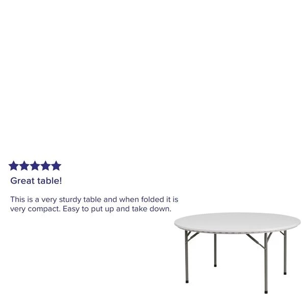 Flash Furniture Round Folding Table, 60" W, 60" L, 29" H, Plastic Top, White - Image 5