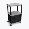 Luxor AV Cart with 3 Shelves, Cabinet and Black Legs, 42"H