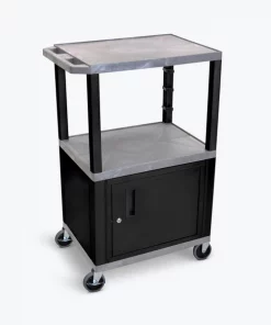 Luxor AV Cart with 3 Shelves, Cabinet and Black Legs, 42"H