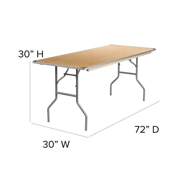 Flash Furniture Rectangle Folding Table, 30" W, 72" L, 30" H, Wood Top, Wood Grain - Image 7