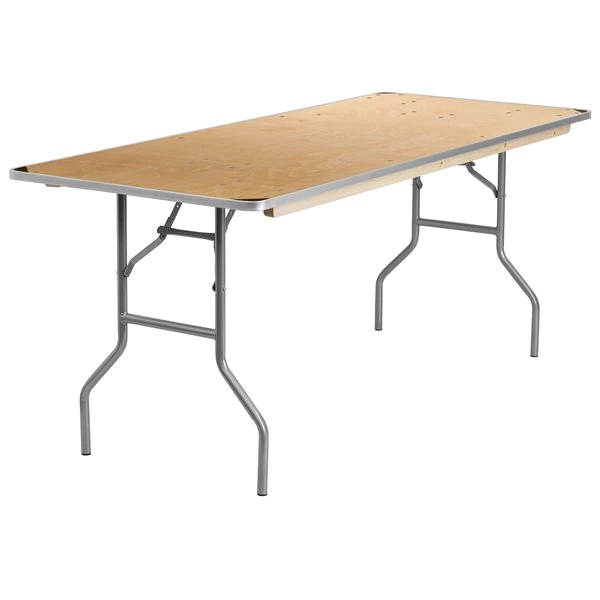 Flash Furniture Rectangle Folding Table, 30" W, 72" L, 30" H, Wood Top, Wood Grain - Image 4