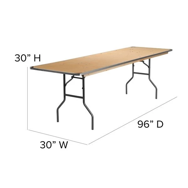 Flash Furniture Rectangle Folding Table, 30" W, 96" L, 30" H, Wood Top, Wood Grain - Image 6