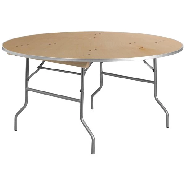 Flash Furniture Round Folding Table, 60" W, 60" L, 30" H, Wood Top, Wood Grain - Image 3