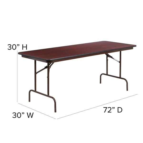Flash Furniture Rectangle Folding Table, 30" W, 72" L, 30" H, Laminate Top, Wood Grain - Image 5