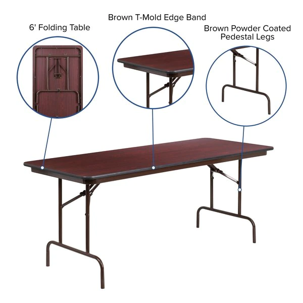 Flash Furniture Rectangle Folding Table, 30" W, 72" L, 30" H, Laminate Top, Wood Grain - Image 4