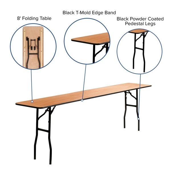 Flash Furniture Rectangle Training Table, 18" X 96" X 30.25", Wood Top, Wood Grain - Image 3