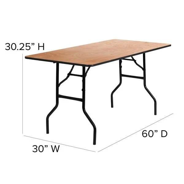 Flash Furniture Rectangle Folding Table, 30" W, 60" L, 30.25" H, Wood Top, Wood Grain - Image 7