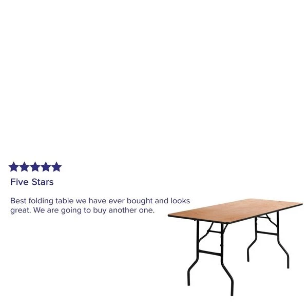 Flash Furniture Rectangle Folding Table, 30" W, 60" L, 30.25" H, Wood Top, Wood Grain - Image 8