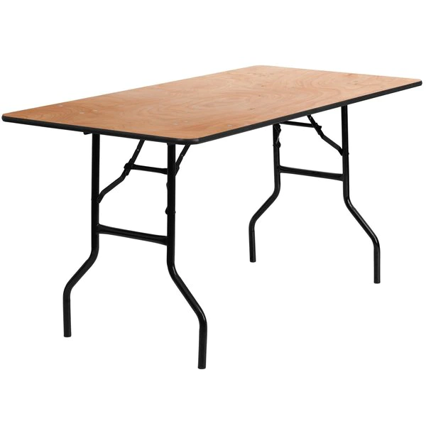 Flash Furniture Rectangle Folding Table, 30" W, 60" L, 30.25" H, Wood Top, Wood Grain - Image 4